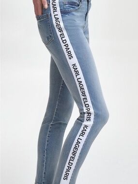 Karl Lagerfeld Blue Skinny Jeans with White Branded Side Tape